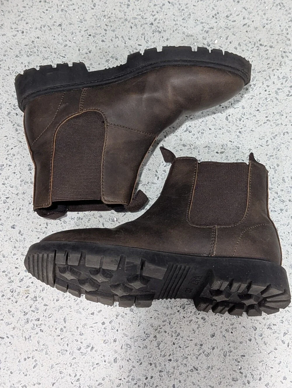 Zara Kids Dark Brown Chelsea Boot Elastic Pull On Big Boys Size 32 1